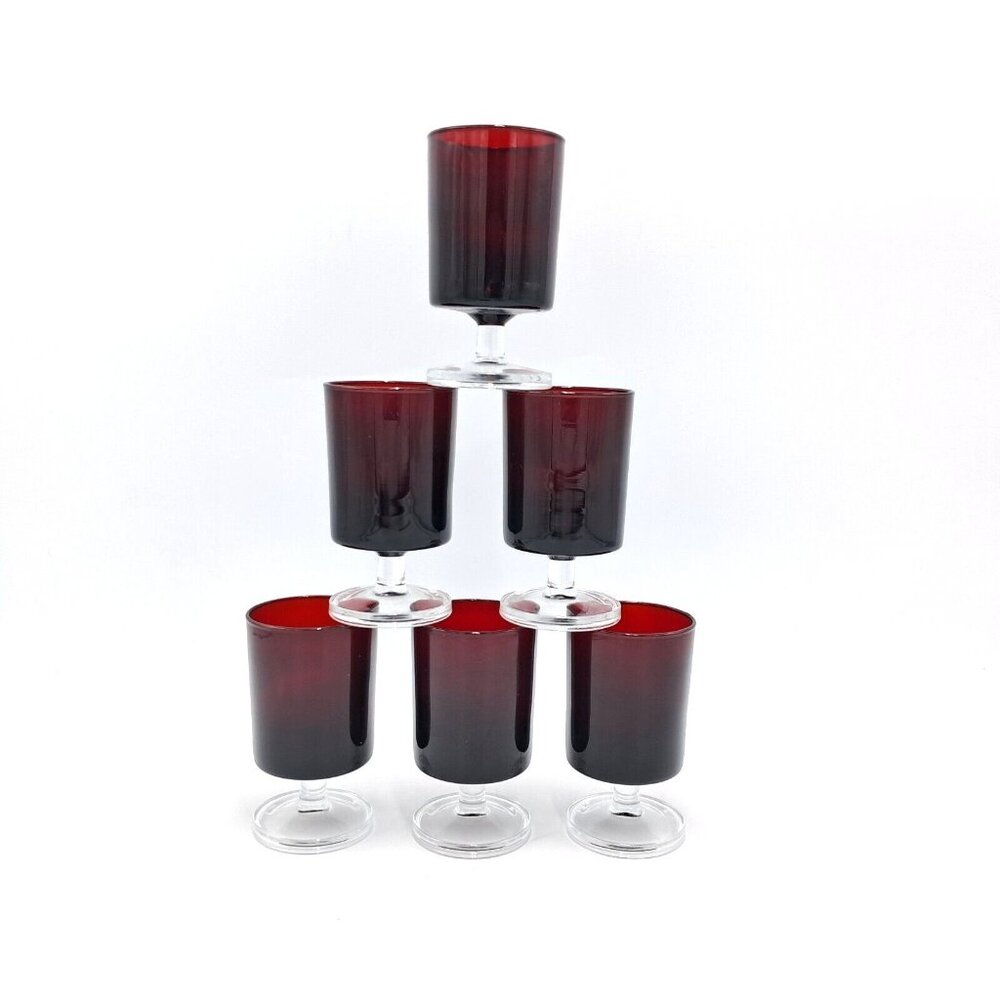 Luminarc France Ruby Red Crystal Stem Goblets J.G. Durand Arcoroc 4 oz Set of 6